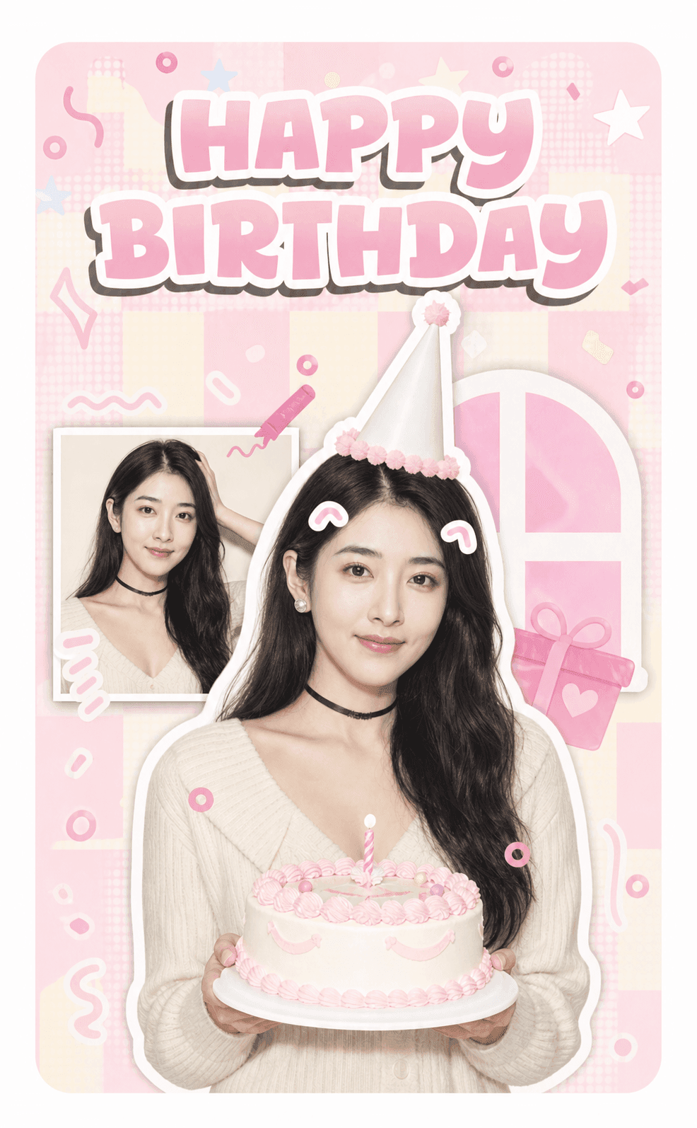 Birthday Pink Party finished photocard template